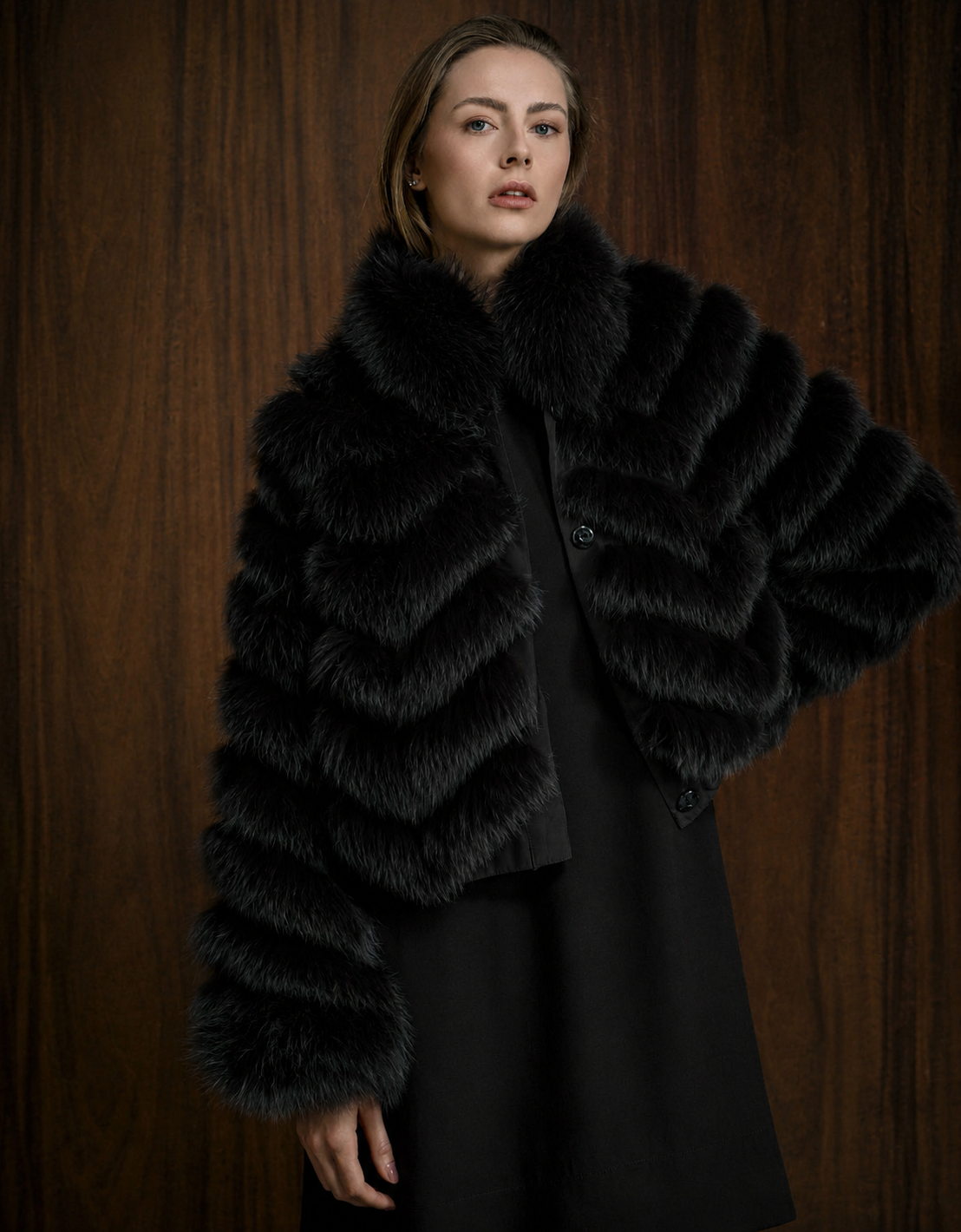 CASACO SILK BOTÕES REVERSÍVEL MADRE REINA PELE PRETO