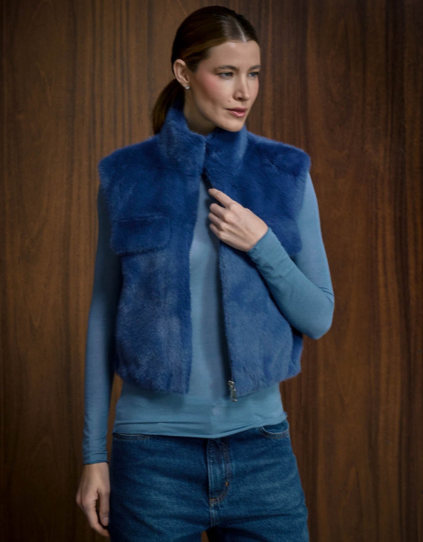 COLETE NINA MADRE REINA LIKE FUR AZUL JEANS