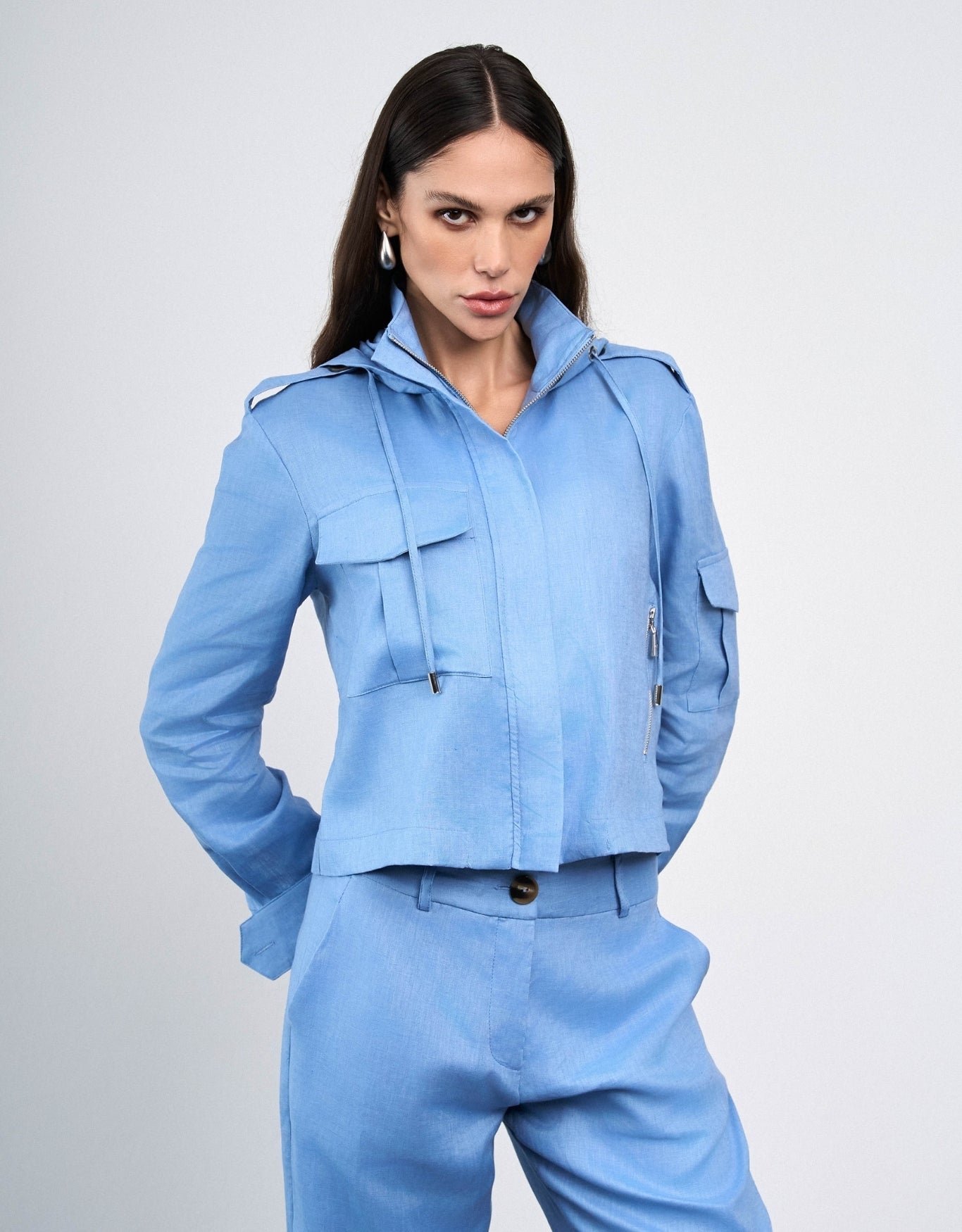 JAQUETA LINEN MADRE REINA LINHO BLUE DAY